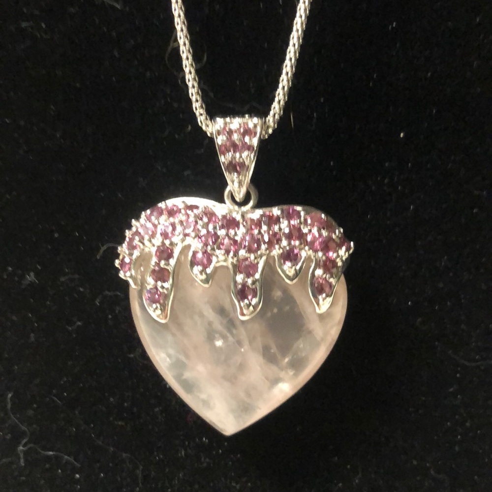 Pink quartz heart necklace 20 inch